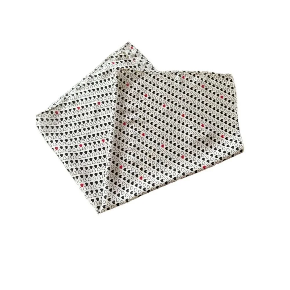Talbots White Black Red Heart Print Square‎ Scarf